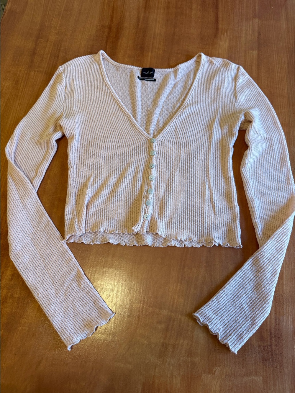 Urban Outfitters Light Pink Ribbed V-Neck Button Crop Cardigan